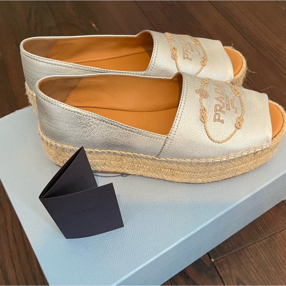 Prada silver platform espadrilles Size 7